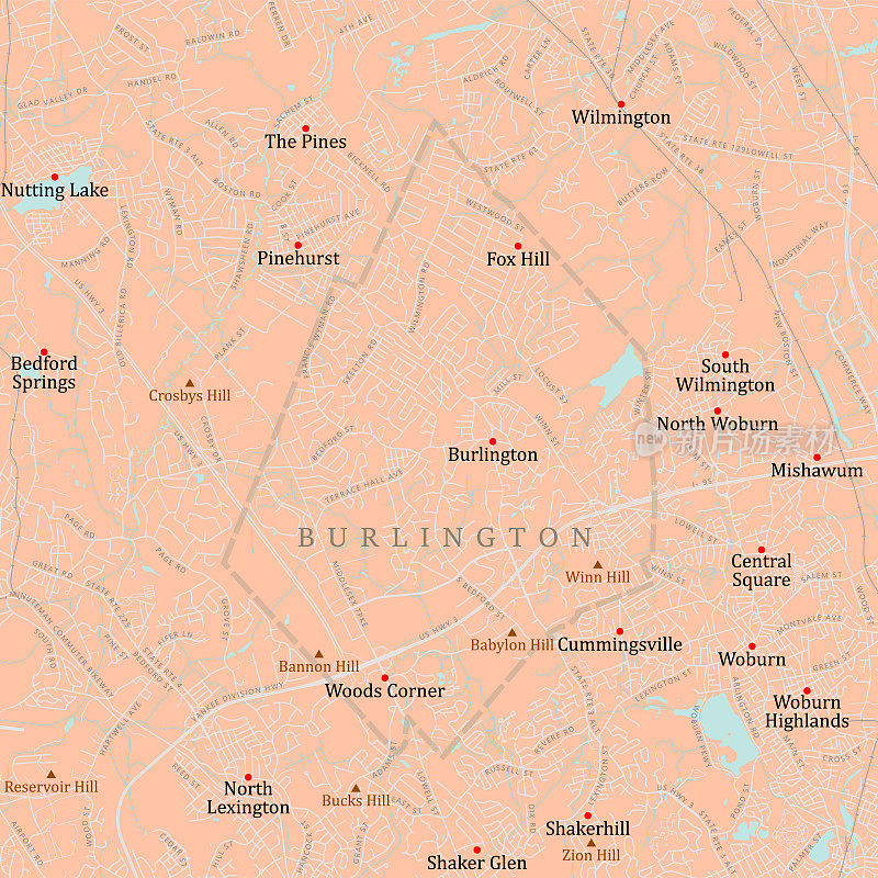 MA Middlesex Burlington矢量路线图